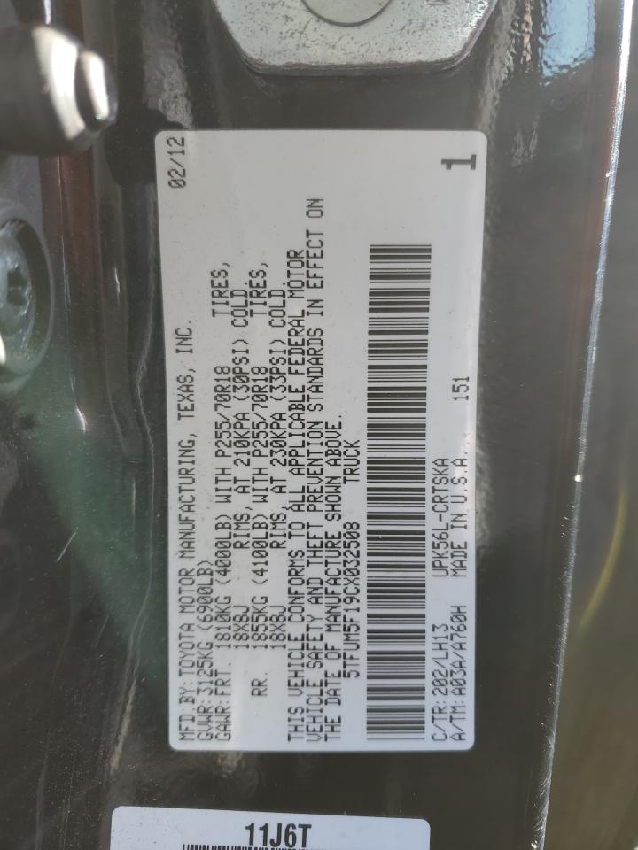 2012 Toyota Tundra VIN 5TFUM5F19CX032508 Copart auction photo, normal wear damage thumbnail 12
