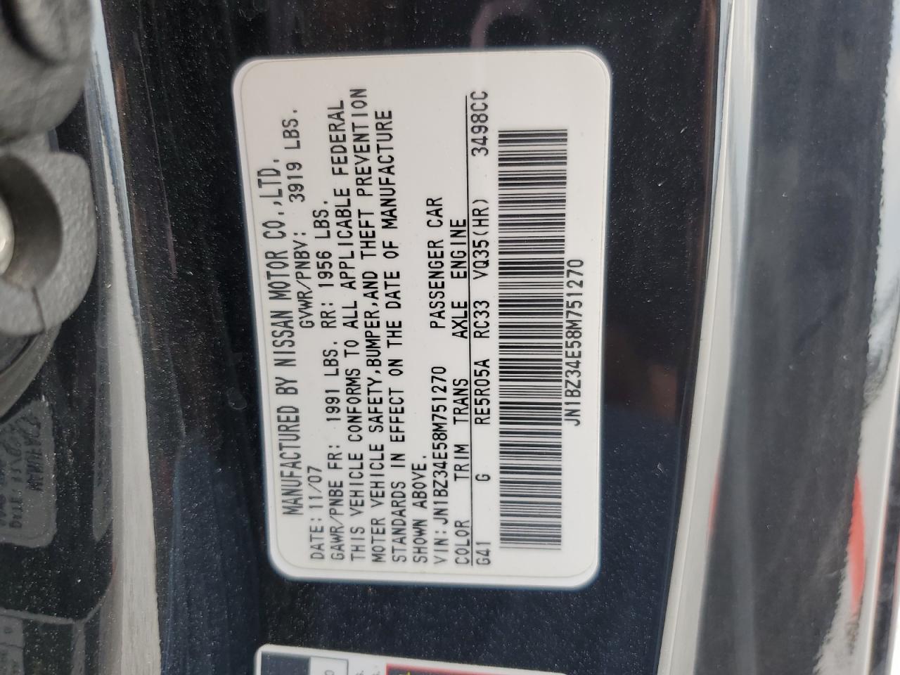 2008 Nissan 350Z VIN JN1BZ34E58M751270 Copart auction photo, front end damage thumbnail 12