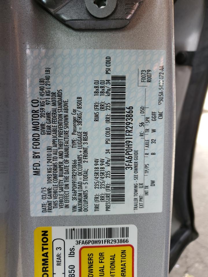 2015 Ford Fusion VIN 3FA6P0H91FR293866 Copart auction photo, side damage thumbnail 14