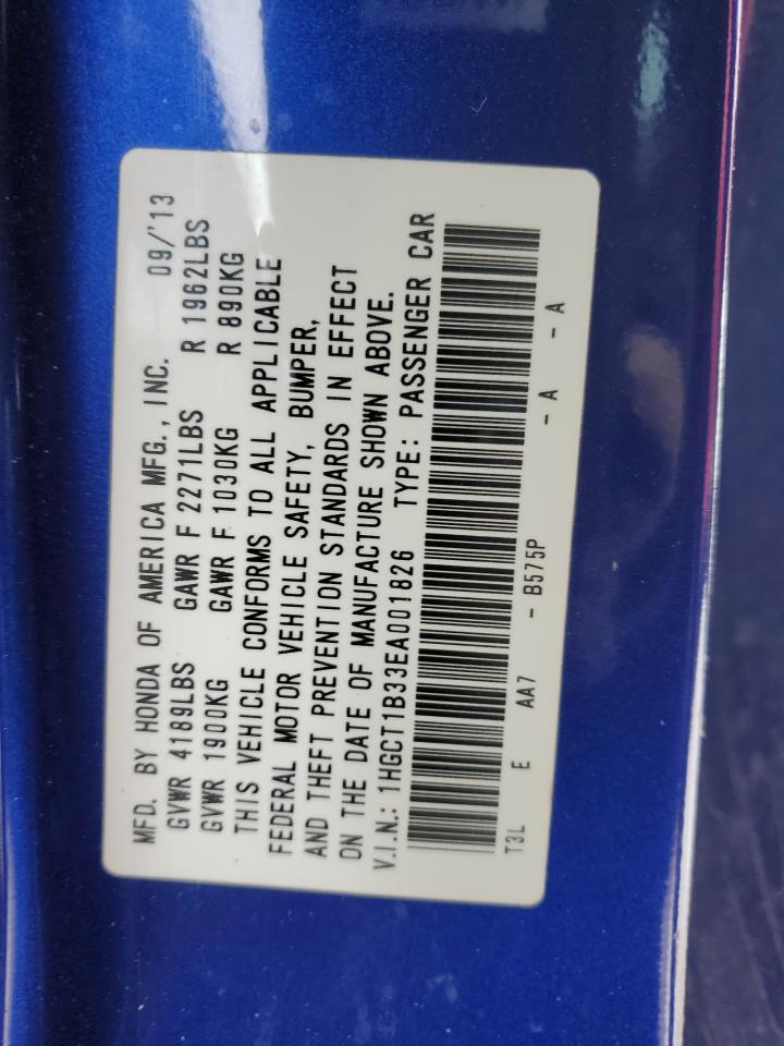 2014 Honda Accord VIN 1HGCT1B33EA001826 Copart auction photo, front end / all over damage thumbnail 12