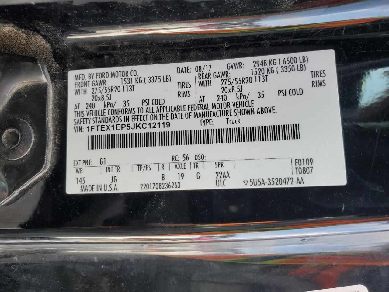 2018 Ford F-150 VIN 1FTEX1EP5JKC12119 Copart auction photo, rear end / front end damage thumbnail 12