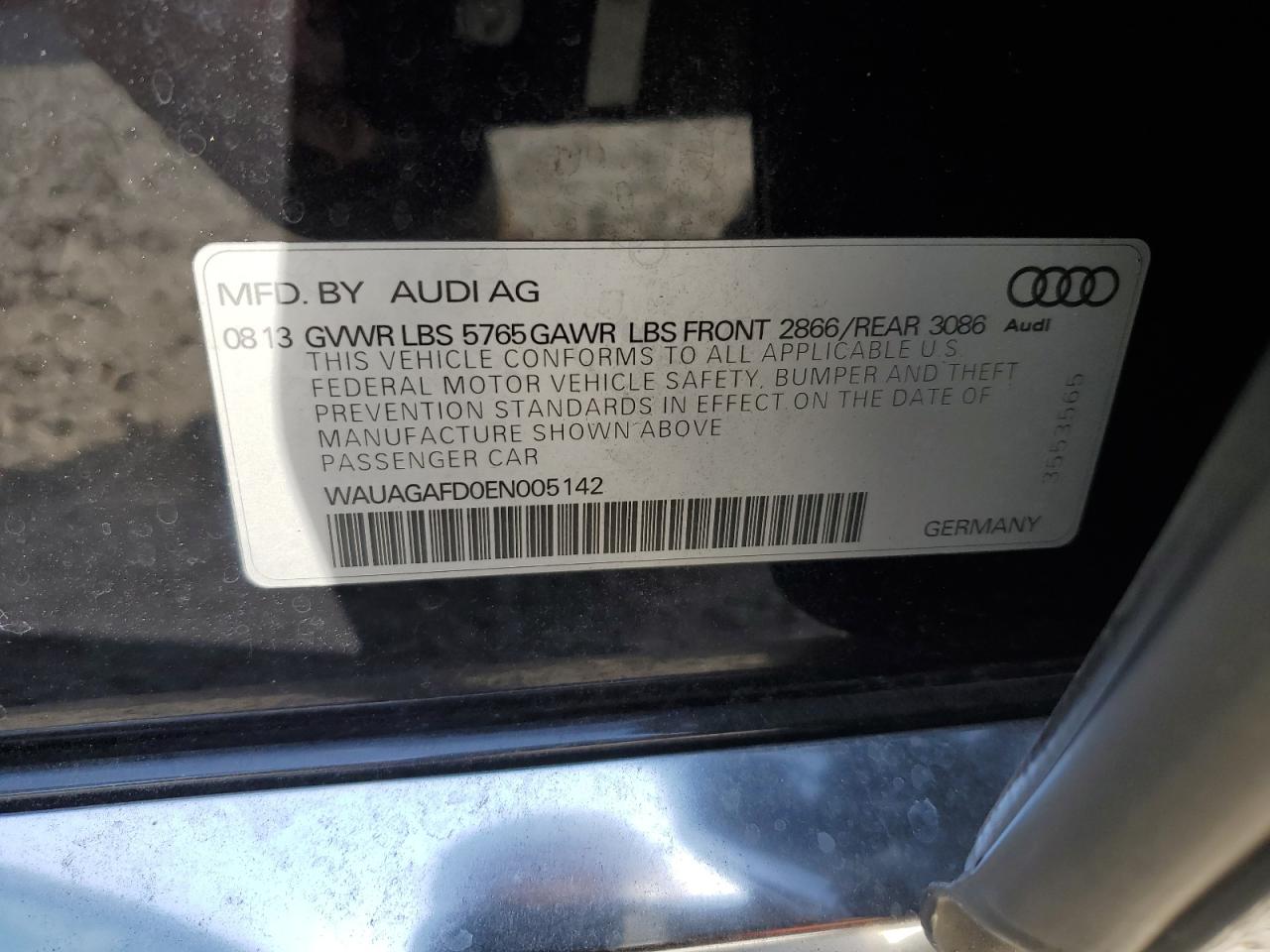 2014 Audi A8 VIN WAUAGAFD0EN005142 Copart auction photo, front end damage thumbnail 12