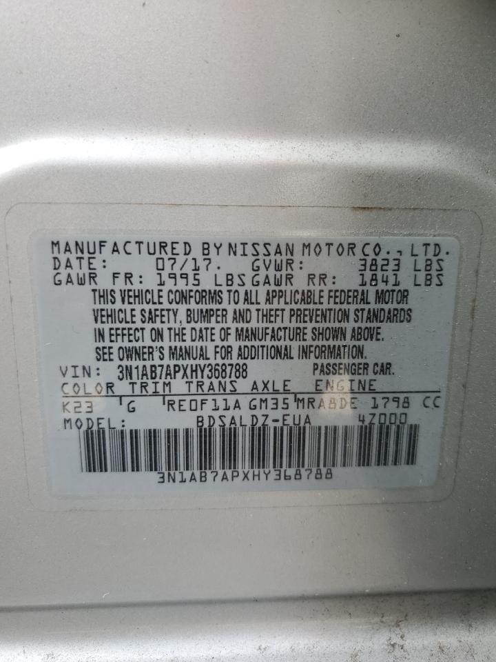 2017 Nissan Sentra VIN 3N1AB7APXHY368788 Copart auction photo, front end damage thumbnail 13