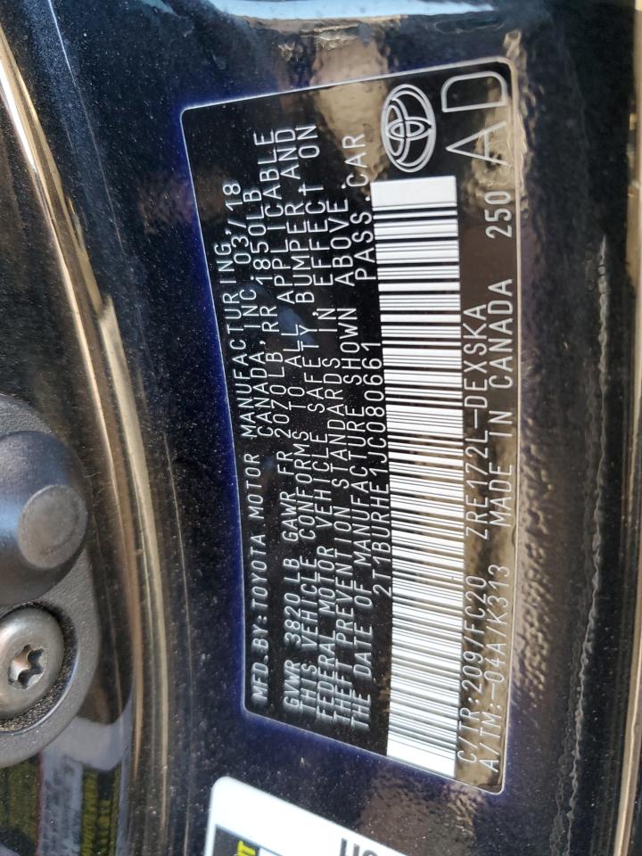 2018 Toyota Corolla VIN 2T1BURHE1JC080661 Copart auction photo, hail / front end damage thumbnail 12