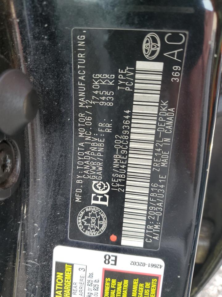 2012 Toyota Corolla VIN 2T1BU4EE9CC893644 Copart auction photo, front end / minor dent/scratches damage thumbnail 13