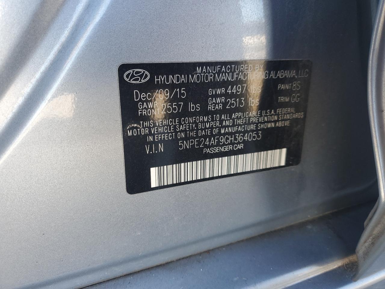 2016 Hyundai Sonata VIN 5NPE24AF9GH364053 Copart auction photo, mechanical / all over damage thumbnail 12