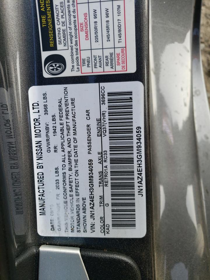 2016 Nissan 370Z VIN JN1AZ4EH3GM934059 Copart auction photo, all over damage thumbnail 13
