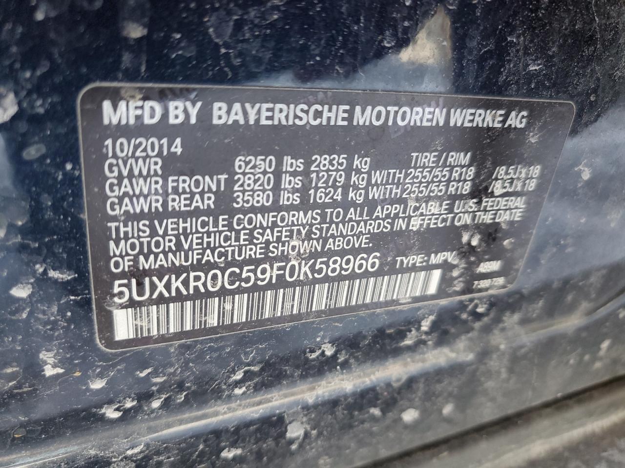 2015 BMW X5 VIN 5UXKR0C59F0K58966 Copart auction photo, front end / minor dent/scratches damage thumbnail 14