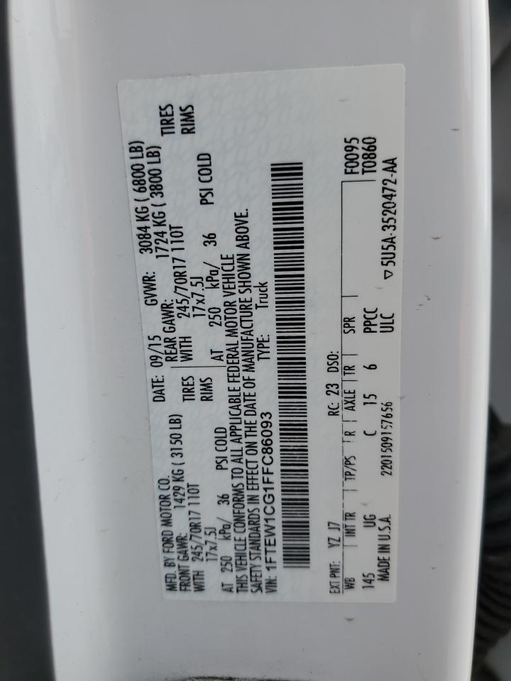 2015 Ford F-150 VIN 1FTEW1CG1FFC86093 Copart auction photo, front end damage thumbnail 12