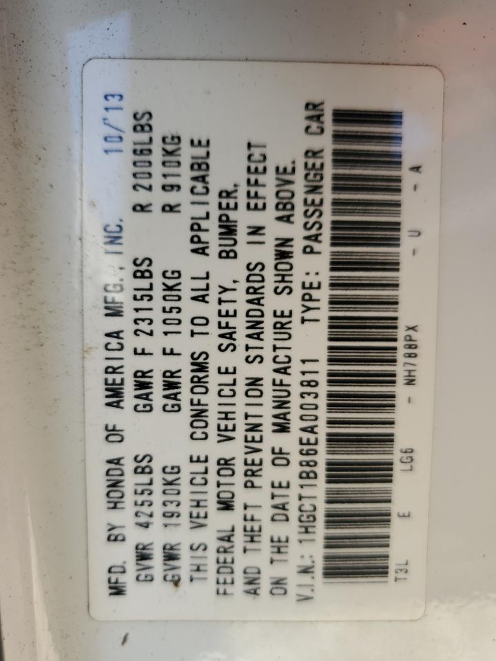 2014 Honda Accord VIN 1HGCT1B86EA003811 Copart auction photo, minor dent/scratches damage thumbnail 14