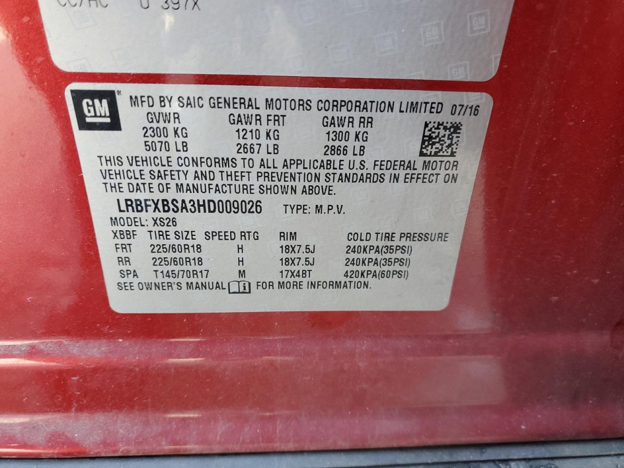 2017 Buick Envision VIN LRBFXBSA3HD009026 Copart auction photo, rear end / minor dent/scratches damage thumbnail 13
