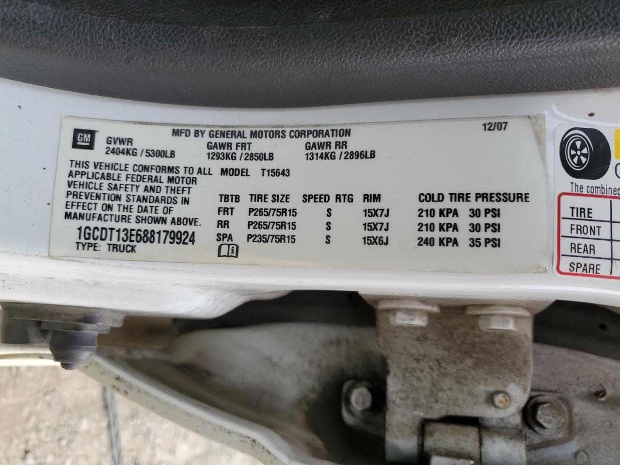 2008 Chevrolet Colorado VIN 1GCDT13E688179924 Copart auction photo, front end / undercarriage damage thumbnail 13
