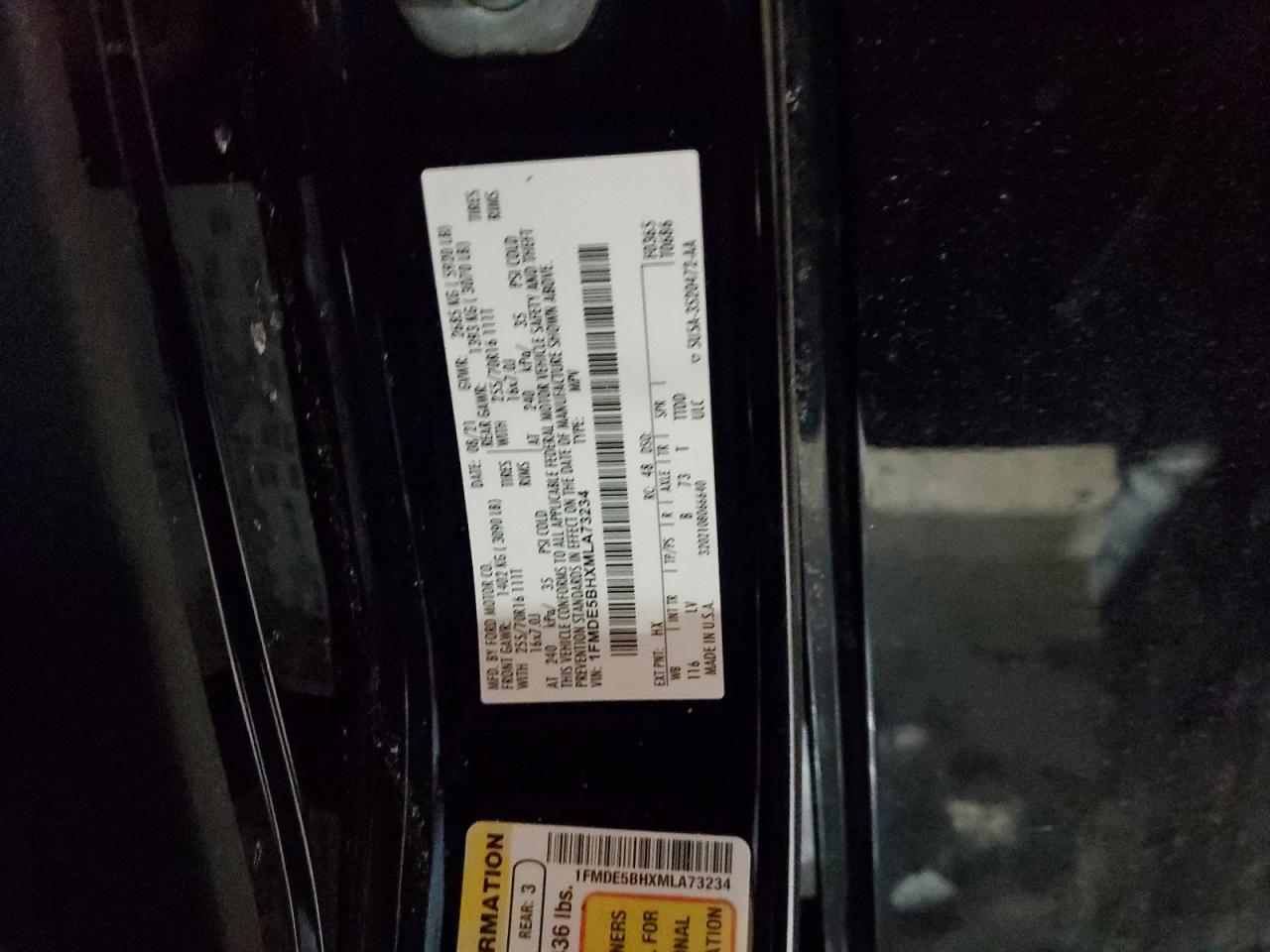 2021 Ford Bronco VIN 1FMDE5BHXMLA73234 Copart auction photo, front end / undercarriage damage thumbnail 13