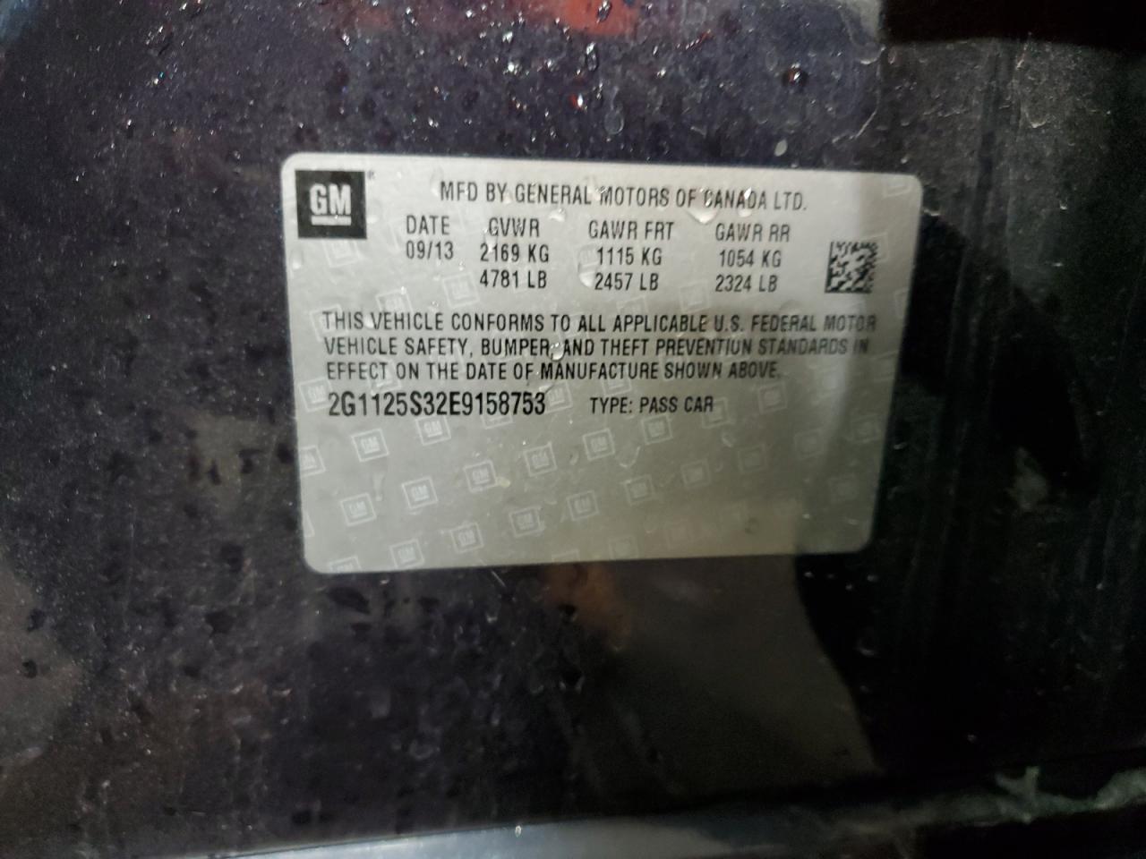 2014 Chevrolet Impala VIN 2G1125S32E9158753 Copart auction photo, front end / rear end damage thumbnail 13