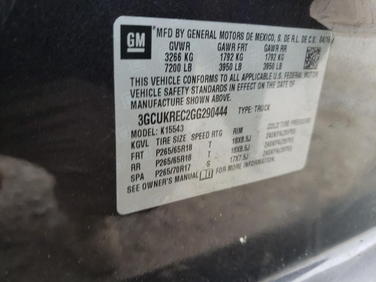 2016 Chevrolet Silverado VIN 3GCUKREC2GG290444 Copart auction photo, all over / undercarriage damage thumbnail 14