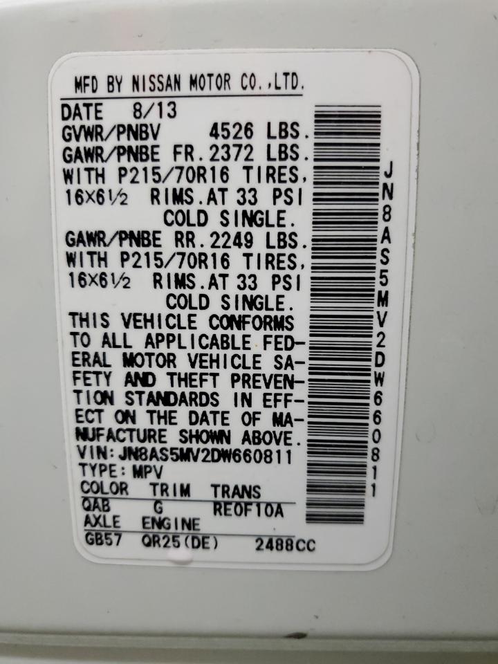 2013 Nissan Rogue VIN JN8AS5MV2DW660811 Copart auction photo, front end damage thumbnail 13