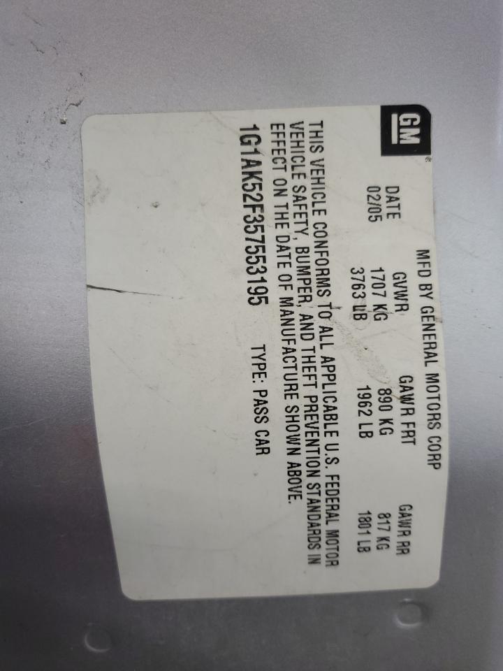 2005 Chevrolet Cobalt VIN 1G1AK52F357553195 Copart auction photo, front end damage thumbnail 15