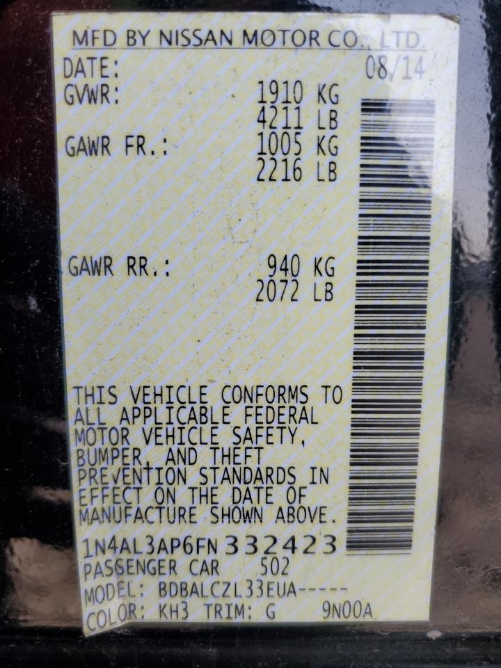 2015 Nissan Altima VIN 1N4AL3AP6FN332423 Copart auction photo, all over damage thumbnail 13