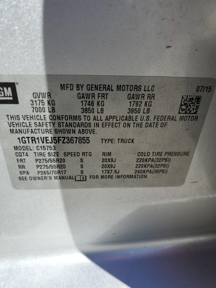 2015 GMC Sierra VIN 1GTR1VEJ5FZ367855 Copart auction photo, water/flood damage thumbnail 12