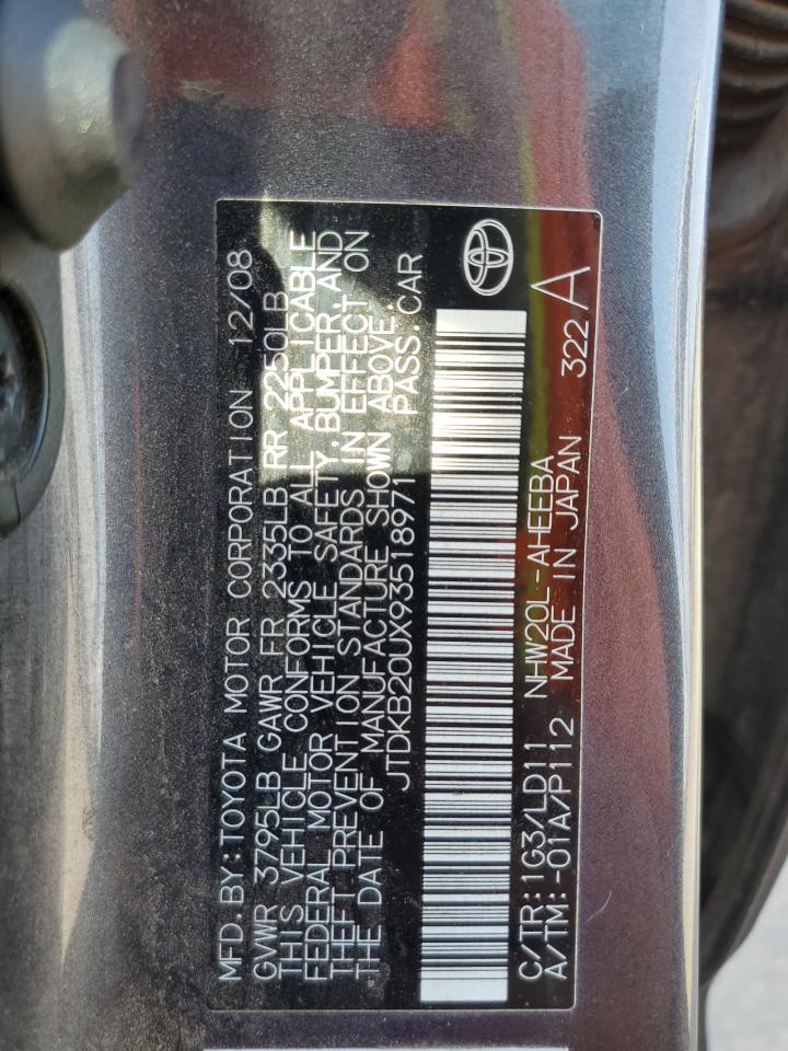 2009 Toyota Prius VIN JTDKB20UX93518971 Copart auction photo, front end / rear end damage thumbnail 13