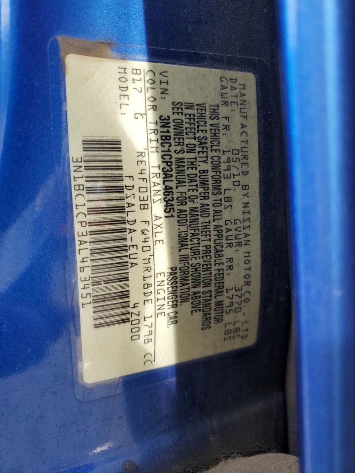 2010 Nissan Versa VIN 3N1BC1CP3AL463451 Copart auction photo, front end / rear end damage thumbnail 14
