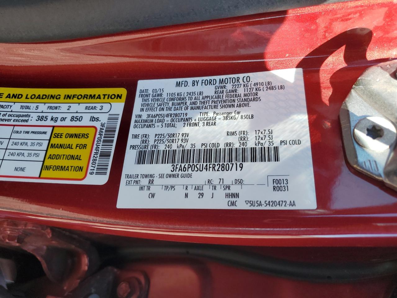 2015 Ford Fusion VIN 3FA6P0SU4FR280719 Copart auction photo, side / front end damage thumbnail 12