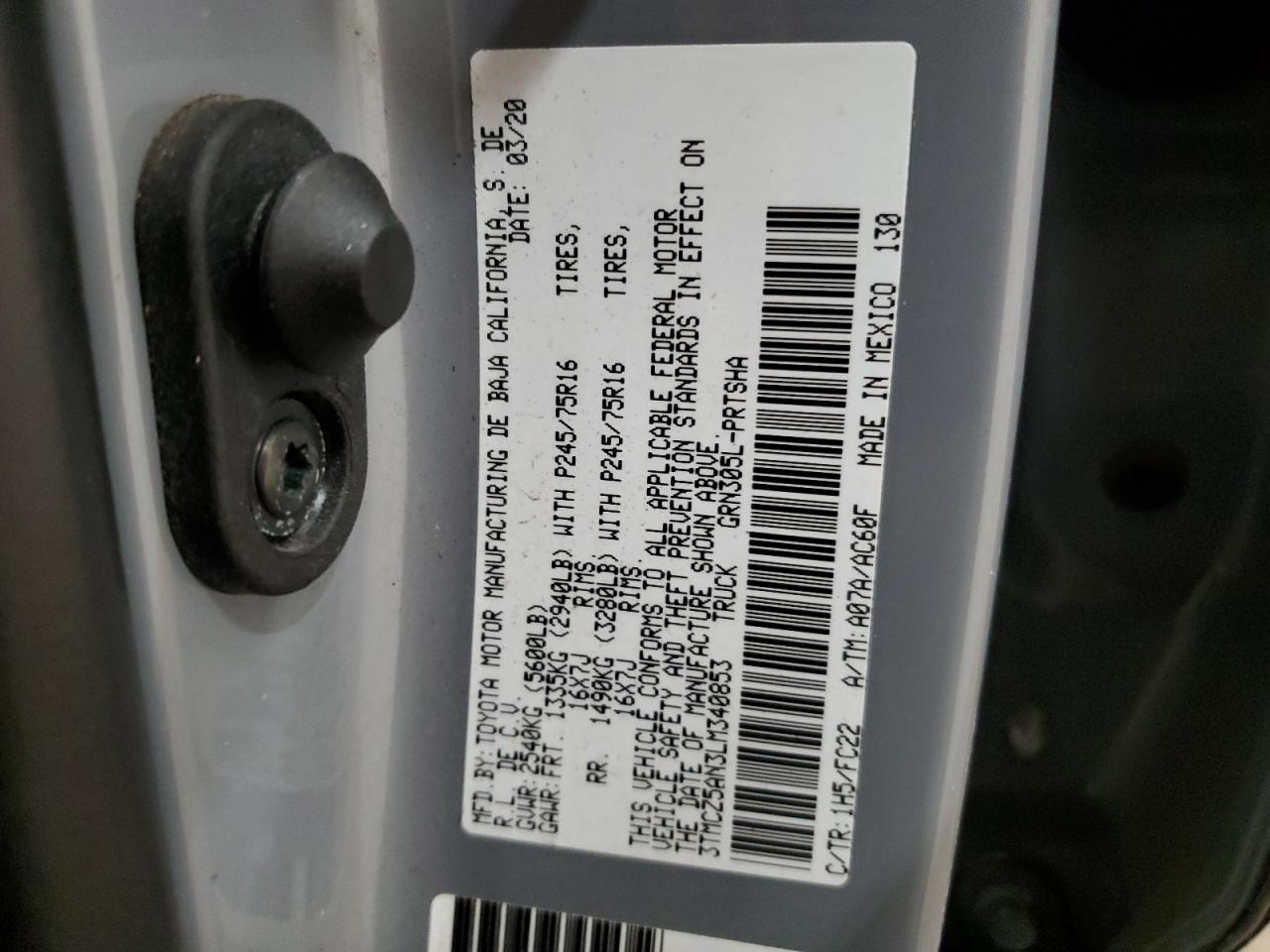 2020 Toyota Tacoma VIN 3TMCZ5AN3LM340853 Copart auction photo, rollover damage thumbnail 13