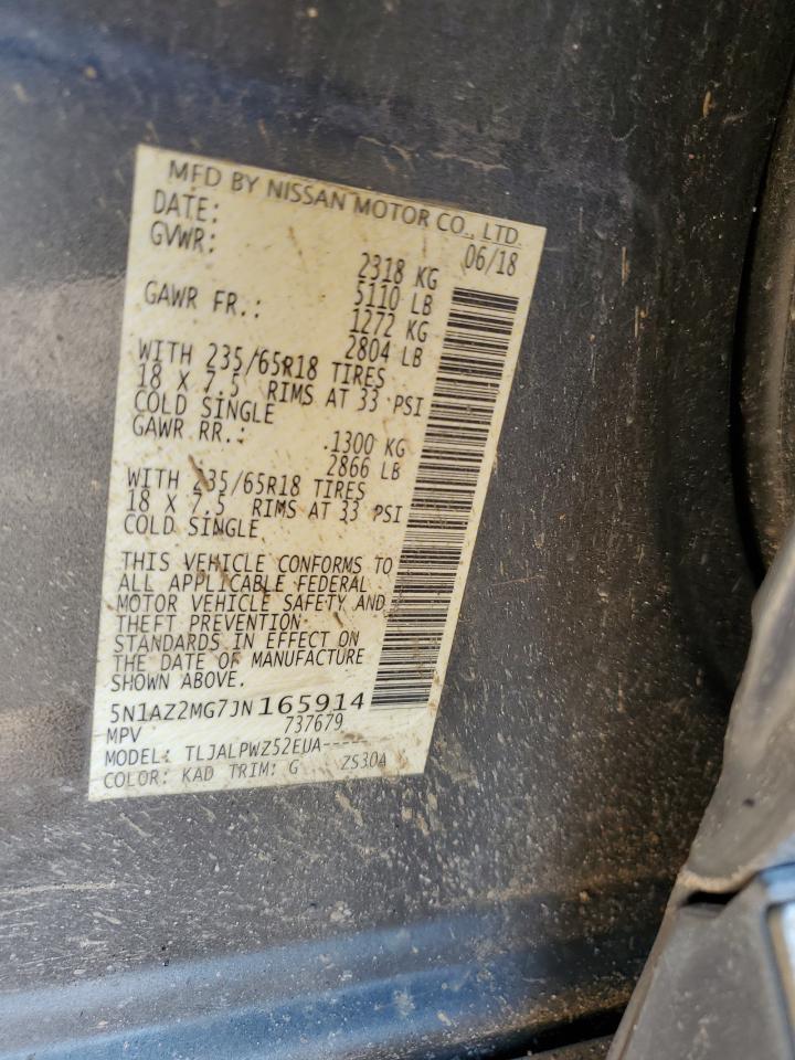 2018 Nissan Murano VIN 5N1AZ2MG7JN165914 Copart auction photo, front end / minor dent/scratches damage thumbnail 13