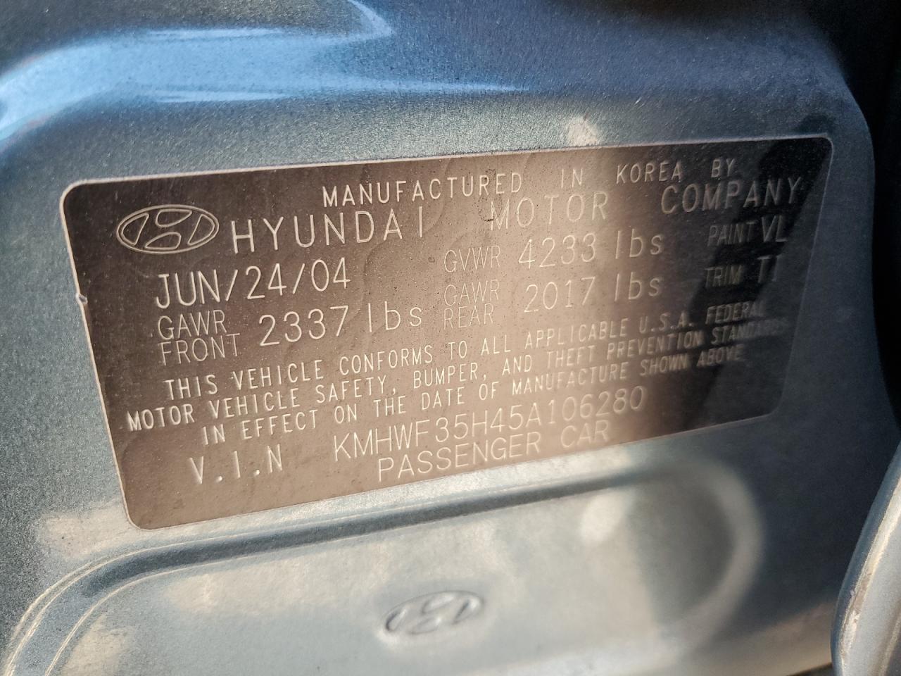 2005 Hyundai Sonata VIN KMHWF35H45A106280 Copart auction photo, rear end / minor dent/scratches damage thumbnail 12