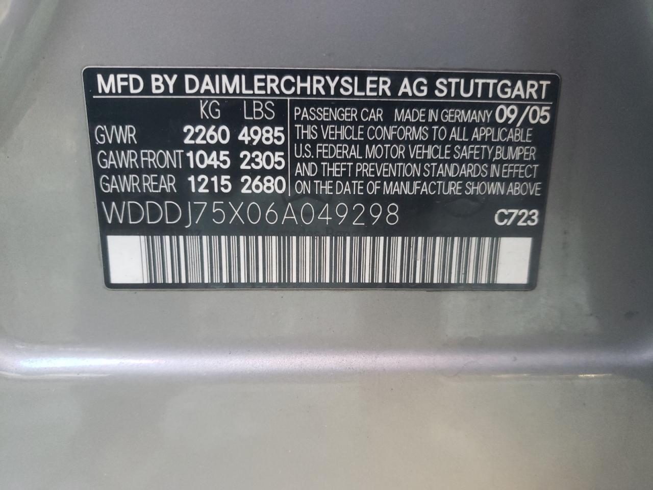 2006 Mercedes-Benz CLC-klasse VIN WDDDJ75X06A049298 Copart auction photo, side / minor dent/scratches damage thumbnail 12