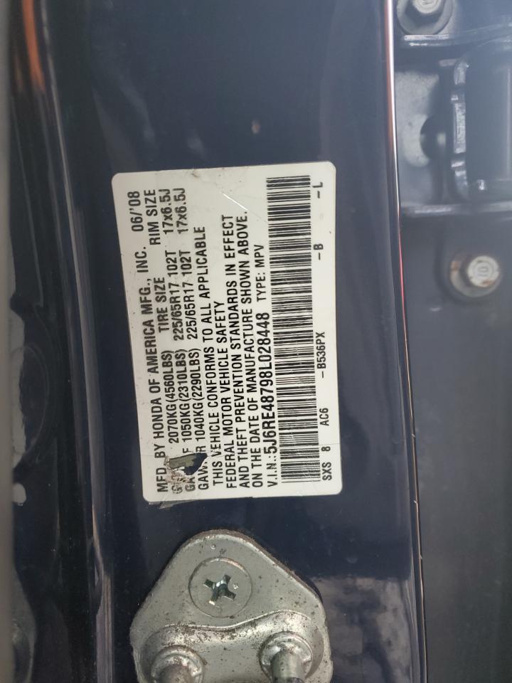2008 Honda CR-V VIN 5J6RE48798L028448 Copart auction photo, side damage thumbnail 12