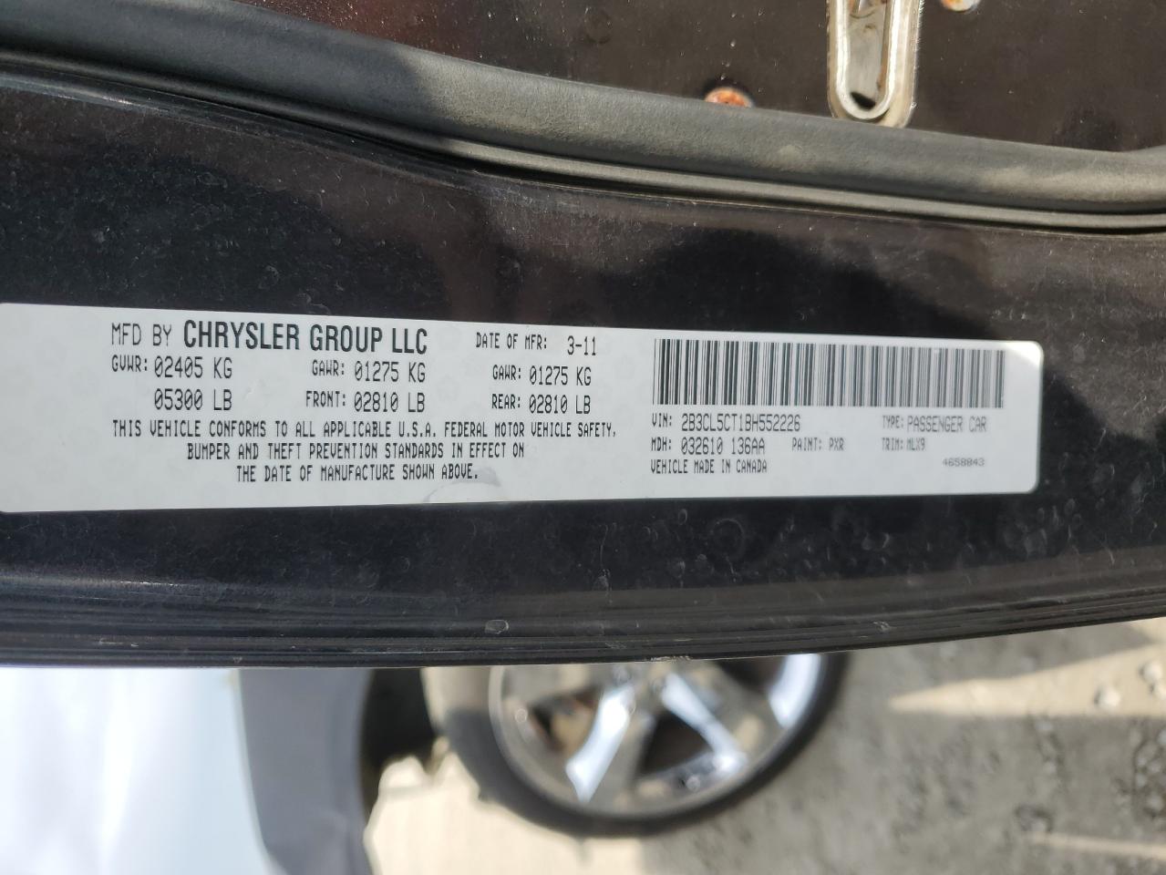 2011 Dodge Charger VIN 2B3CL5CT1BH552226 Copart auction photo, all over damage thumbnail 12
