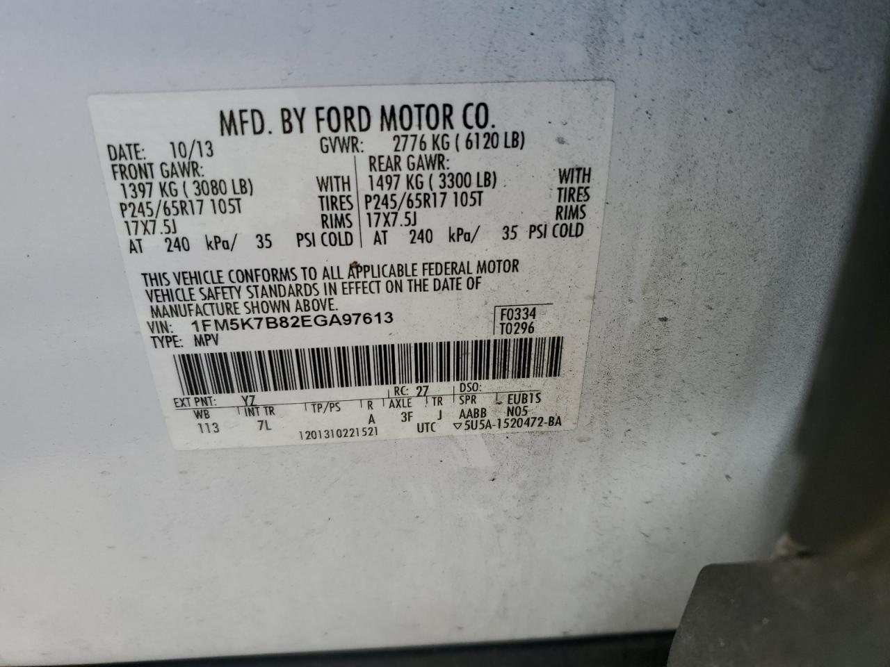 2014 Ford Explorer VIN 1FM5K7B82EGA97613 Copart auction photo, rear end / minor dent/scratches damage thumbnail 12