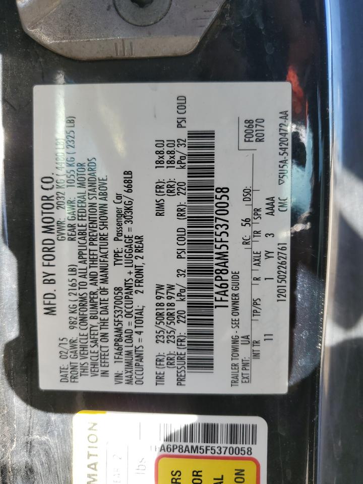 2015 Ford Mustang VIN 1FA6P8AM5F5370058 Copart auction photo, all over damage thumbnail 13
