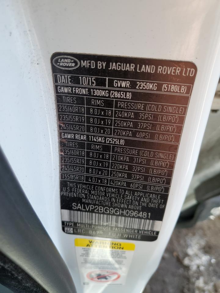 2016 Land Rover Range Rover VIN SALVP2BG9GH096481 Copart auction photo, front end damage thumbnail 13