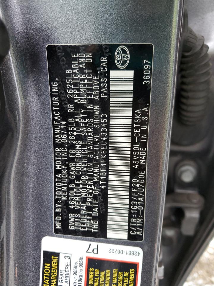 2014 Toyota Camry VIN 4T1BF1FK6EU433453 Copart auction photo, front end / minor dent/scratches damage thumbnail 13