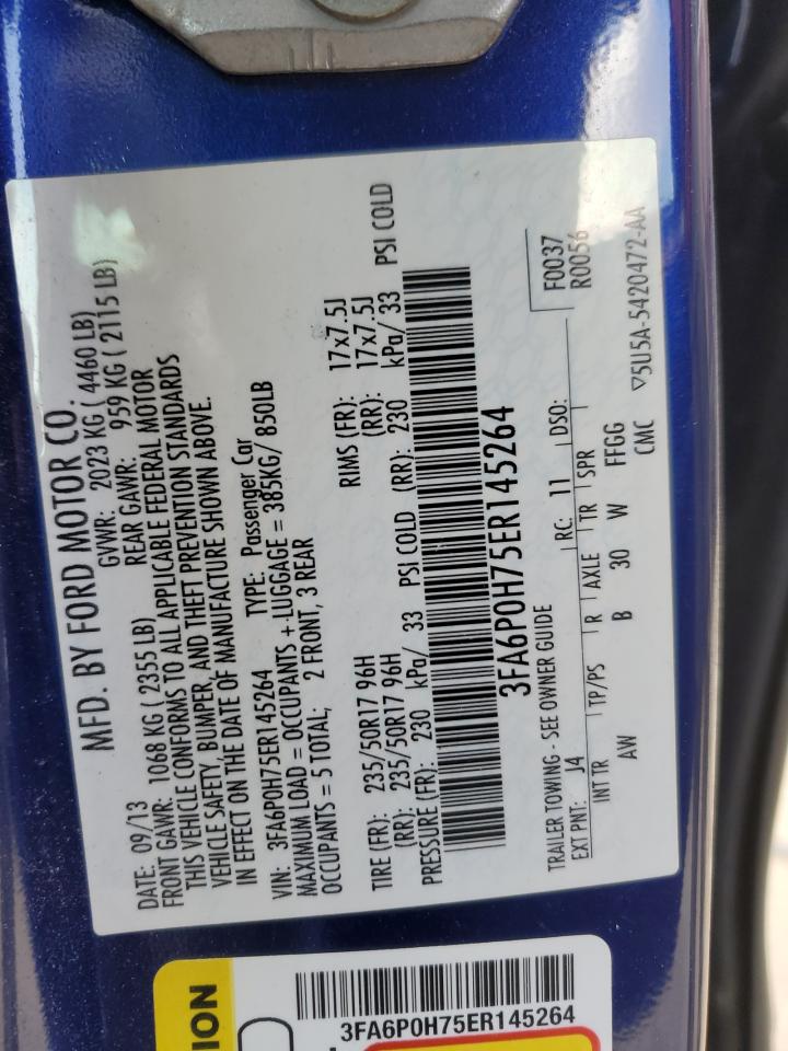 2014 Ford Fusion VIN 3FA6P0H75ER145264 Copart auction photo, front end damage thumbnail 12