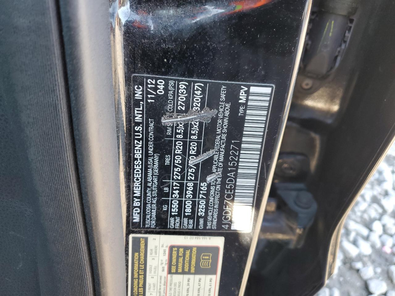 2013 Mercedes-Benz GL-klasse VIN 4JGDF7CE5DA152271 Copart auction photo, side damage thumbnail 13