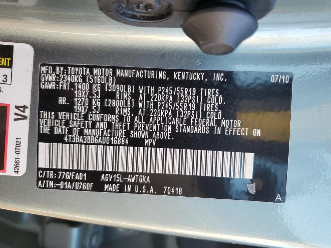2010 Toyota Venza VIN 4T3BA3BB6AU016884 Copart auction photo, minor dent/scratches damage thumbnail 13