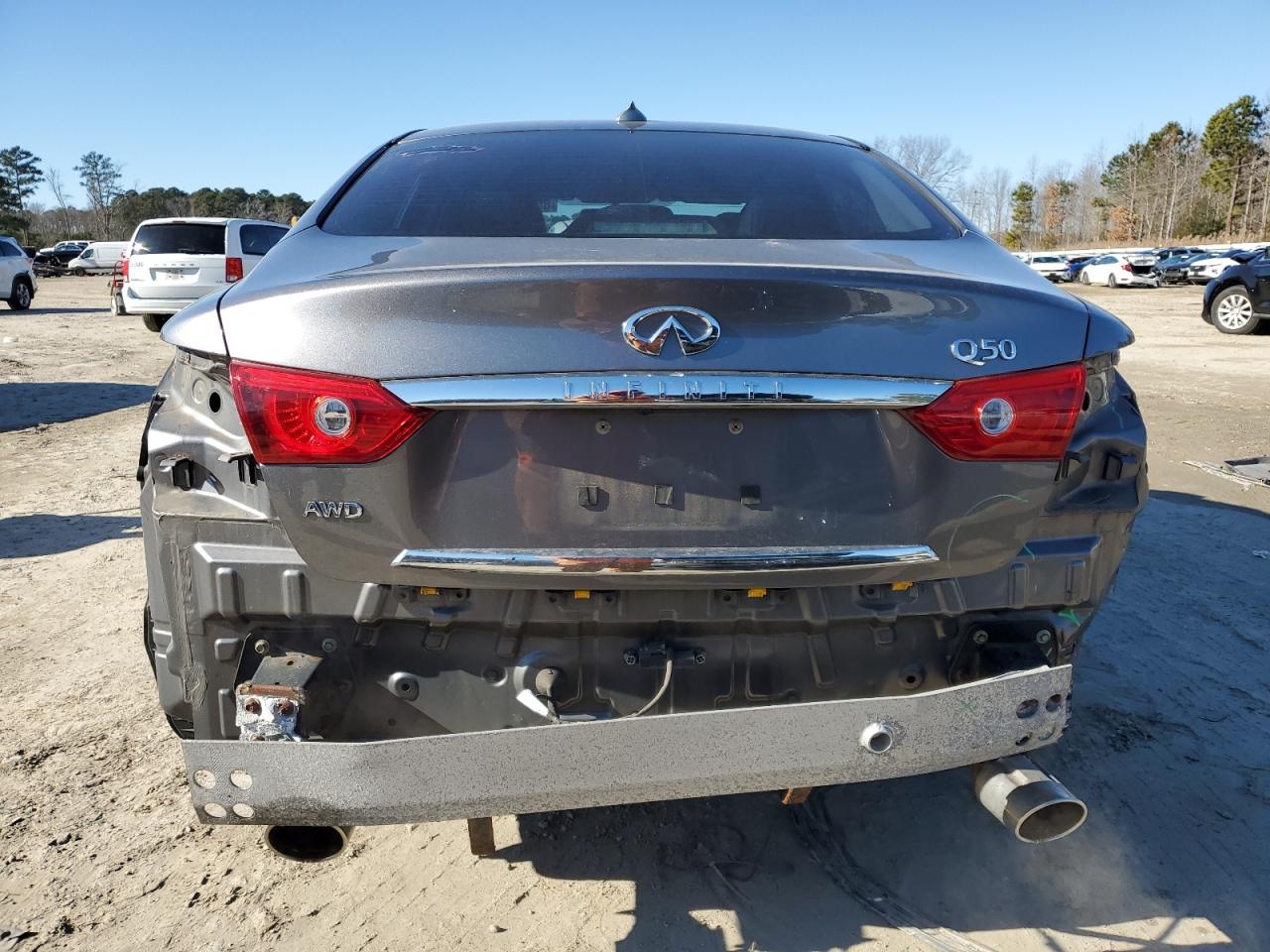 2014 Infiniti Q50 VIN JN1BV7AR4EM705256 Copart auction photo, rear end damage thumbnail 6