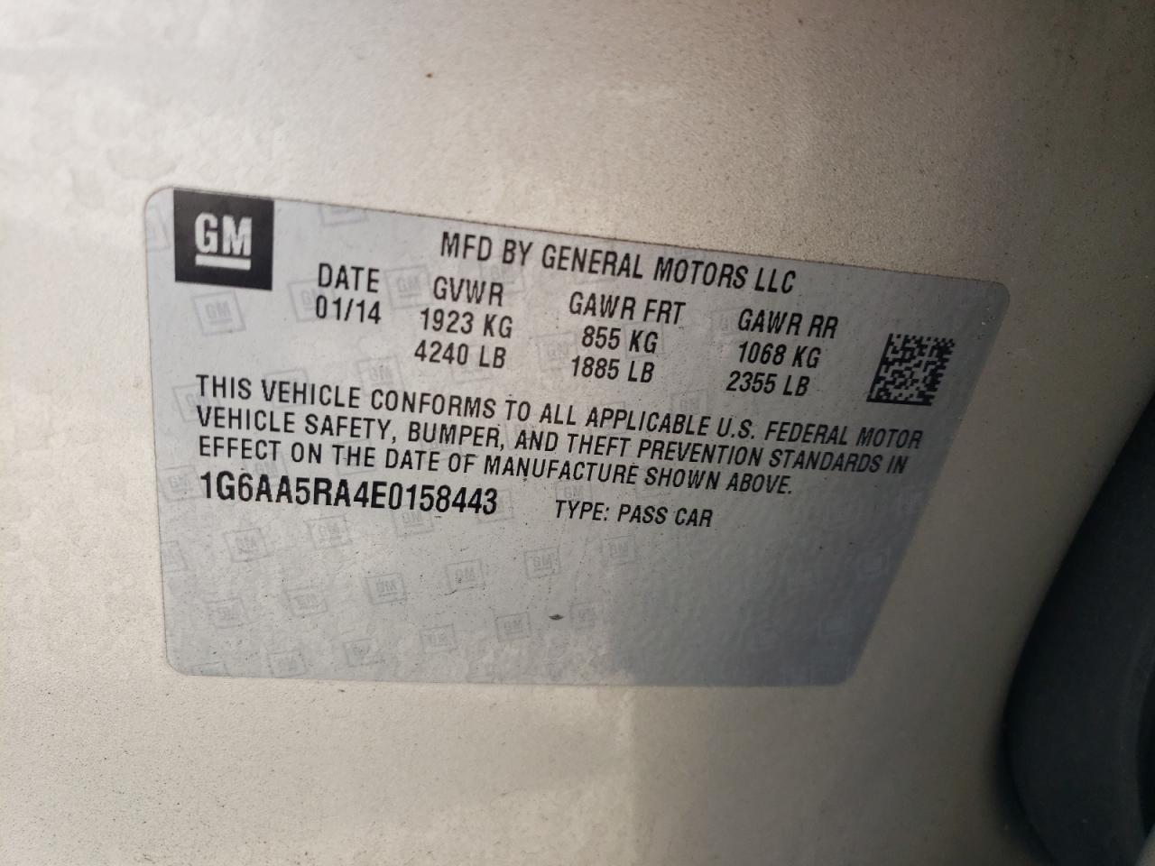 2014 Cadillac ATS VIN 1G6AA5RA4E0158443 Copart auction photo, rear end / front end damage thumbnail 14