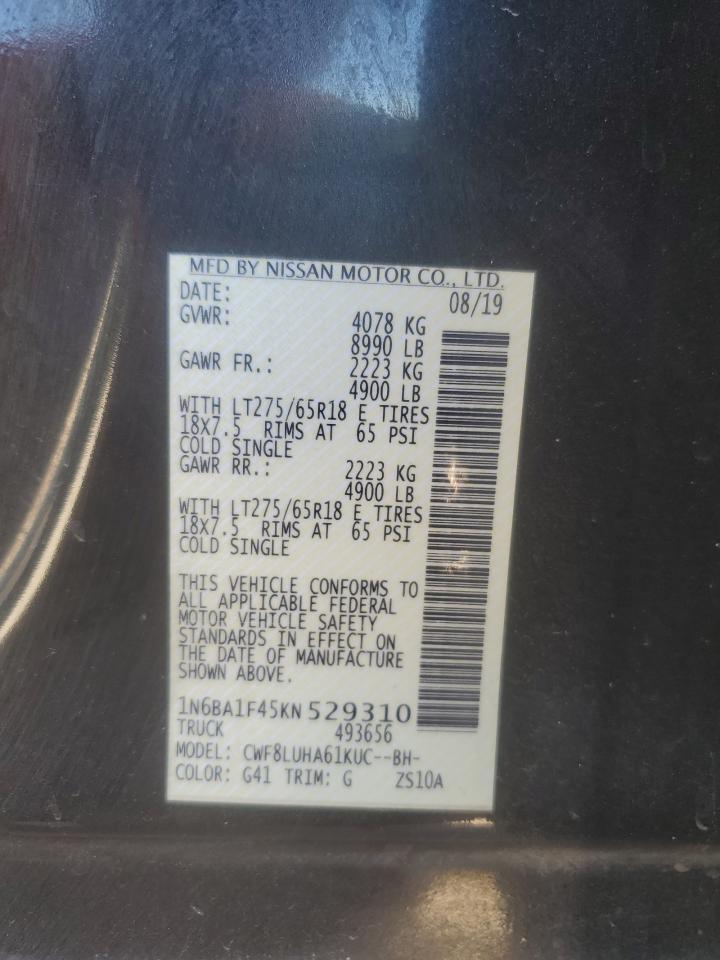 2019 Nissan Titan VIN 1N6BA1F45KN529310 Copart auction photo, front end / side damage thumbnail 12