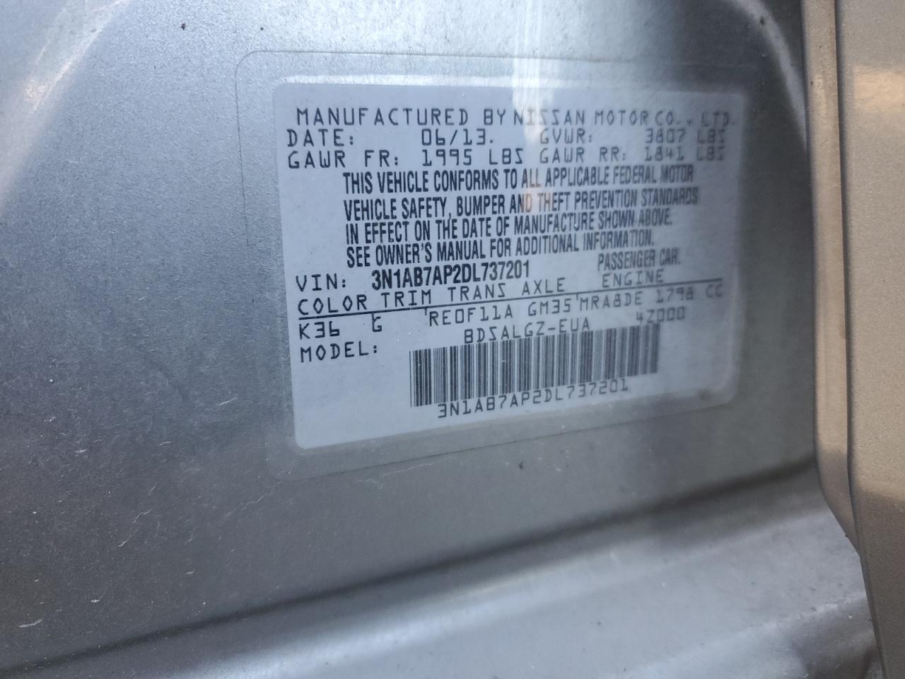 2013 Nissan Sentra VIN 3N1AB7AP2DL737201 Copart auction photo, front end damage thumbnail 12