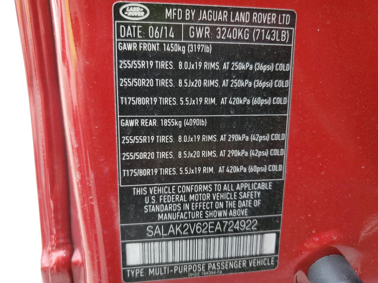 2014 Land Rover LR4 VIN SALAK2V62EA724922 Copart auction photo, front end damage thumbnail 13