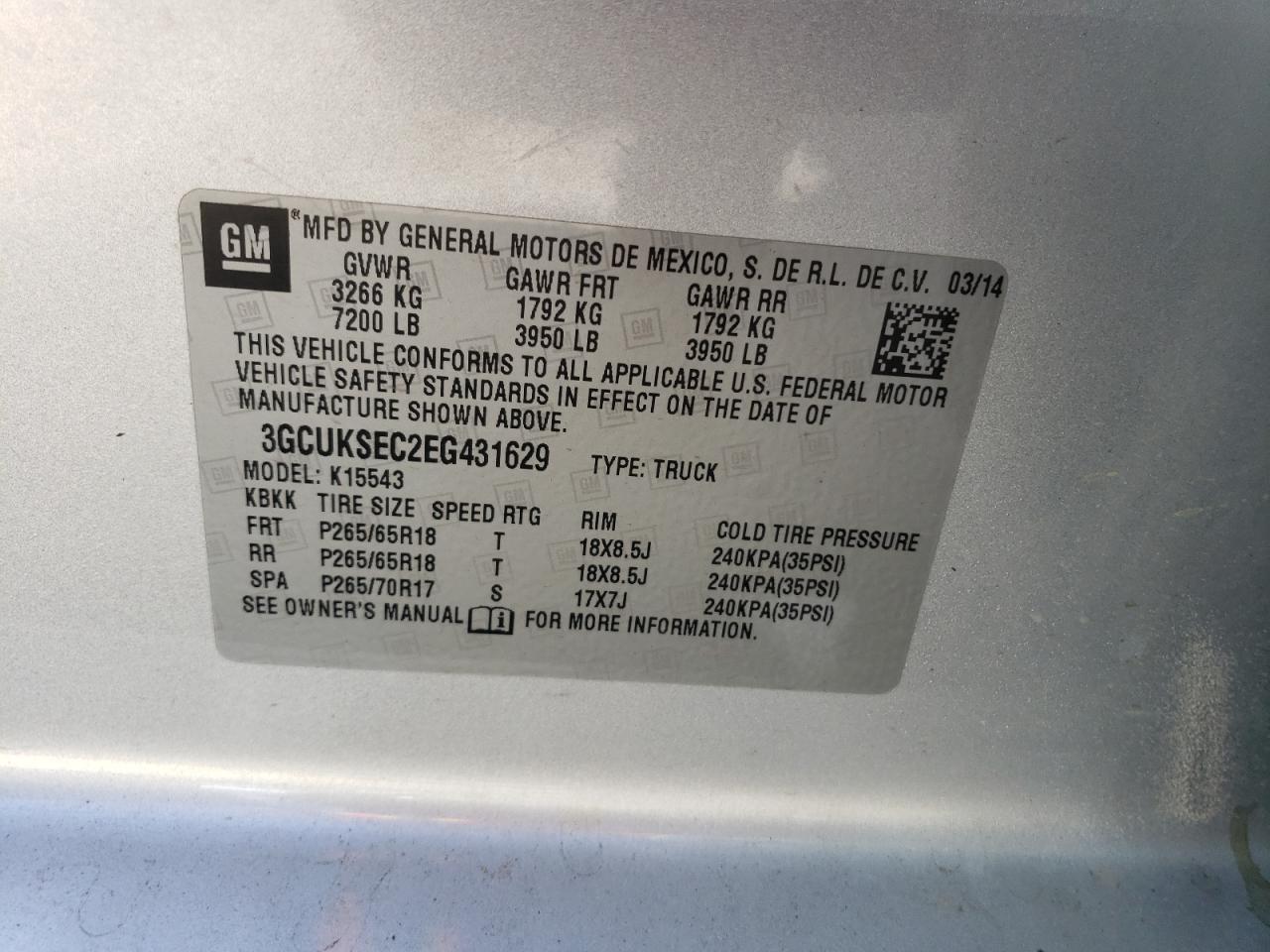 2014 Chevrolet Silverado VIN 3GCUKSEC2EG431629 Copart auction photo, all over damage thumbnail 12