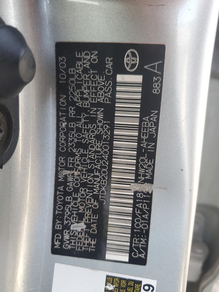 2004 Toyota Prius VIN JTDKB20U240013291 Copart auction photo, front end / frame damage damage thumbnail 12