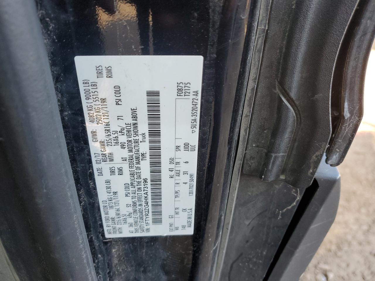 2017 Ford Transit VIN 1FTYR2ZG4HKA73196 Copart auction photo, front end damage thumbnail 13
