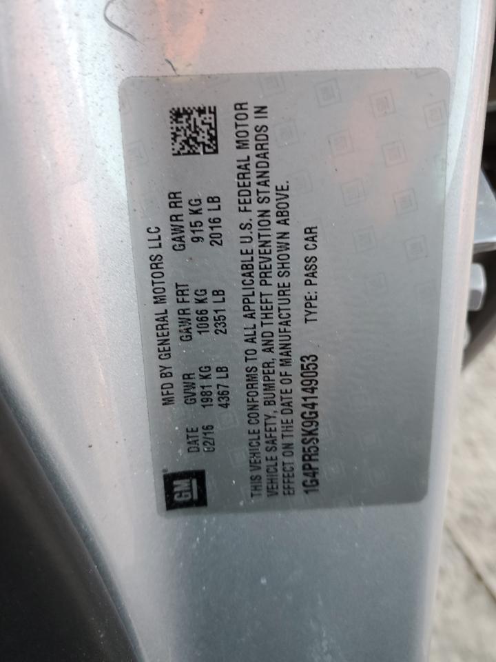 2016 Buick Verano VIN 1G4PR5SK9G4149053 Copart auction photo, rollover damage thumbnail 12