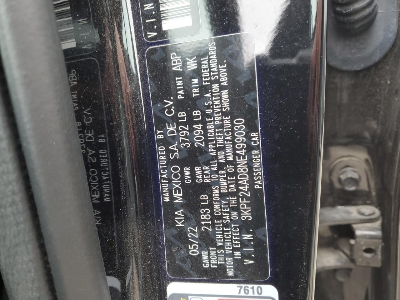 2022 KIA Forte VIN 3KPF24AD8NE499030 Copart auction photo, rear end damage thumbnail 12