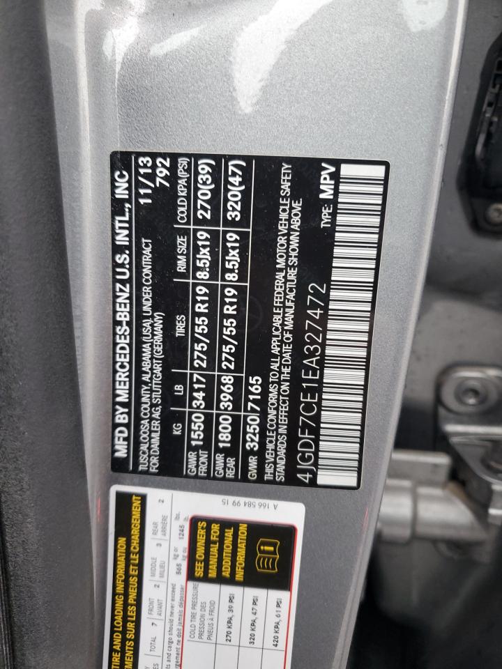 2014 Mercedes-Benz GL-klasse VIN 4JGDF7CE1EA327472 Copart auction photo, front end damage thumbnail 14